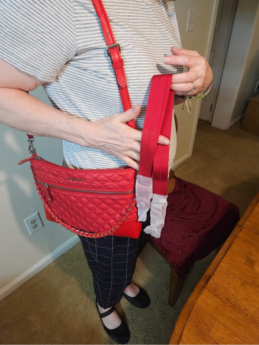 MZ Wallace Quilted Cherry Red Crosby Cross body Bag - Picture 10 of 10